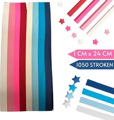 Winkrs - 1080 stroken papier Origami voor het vouwen van sterren, 7 kleuren - 2 pakjes 540 stroken voor Lucky Stars - blauw, wit, roze en rood