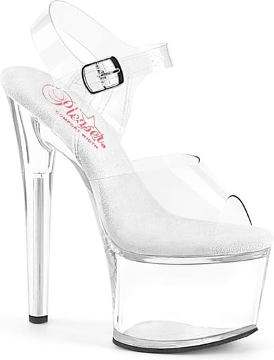 Pleaser - PASSION-708 Sandaal met enkelband, Paaldans schoenen - US 5 - 35 Shoes - Transparant/Wit