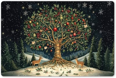 Placemats 45x30 cm - Placemat kunststof - 1 stuk - Feestboom - Winterhemel - Kleurrijk - Borden onderleggers - Decoratie voor op tafel - Keuken tafeldecoratie accessoires - Vinyl onderlegger - Tafelversiering