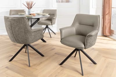 Draaistoel LE GRAND taupe echt leer getextureerde stof zwart metalen frame - 46990