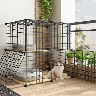 Huisdierenkooi - Speelpen Voor Katten - Veilig Spelen - Uitbreidbaar Ontwerp - 75x49x7 - Zwart