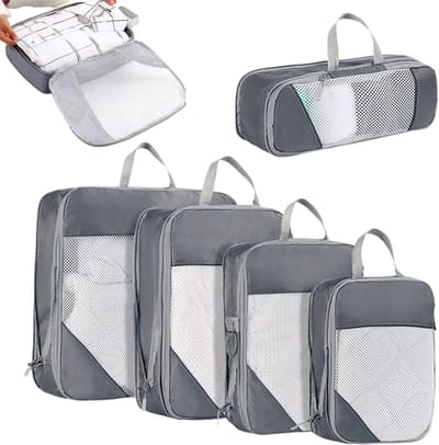 Bagage Compressiezakken - Opbergoplossing - Ruimtebesparend Reizen - Waterdichte Bescherming - 5 Delig - Grijs