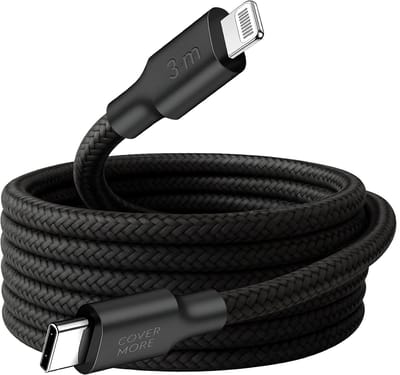 Lange oplaadkabel geschikt voor iPhone 14 13 12 11 x xr xs plus pro max - Lightning naar usb C - Oplader kabel - 3 meter - Lang - Stevig nylon - Zwart