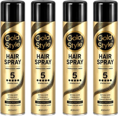 Gold Style Hair Spray 4x 400 ml – Strong Hold 5 Haarspray – Sterke Fixatie & Natuurlijke Glans – Voor Dames & Heren – 1600 ml