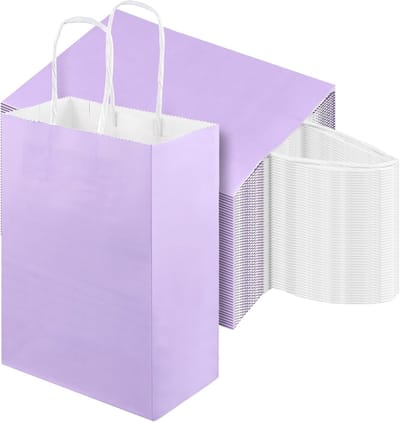 100PCS paarse papieren geschenkzakken met handgrepen, 15x8x21cm, ideaal voor verjaardagsfeestjes, bruiloften en cadeauverpakking