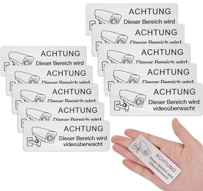 Videobewakingsborden - 10 Stuks Aluminium, 8,5 x 3 cm voor Diefstalbeveiliging en Waarschuwingsborden
