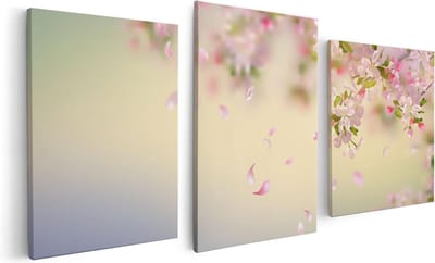 Artaza Canvas Schilderij Drieluik Appelbloesem - Bloemen - 120x60 - Foto Op Canvas - Canvas Print