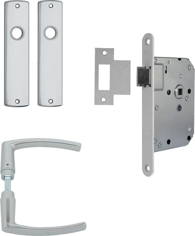 AXA Deurbeslag set Binnendeur - Curve - Deurkruk Aluminium - Loopslot - Deurklink met schild - met witte Voorplaat