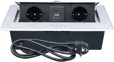 Stekkerdoos-Inbouwstopcontact voor Bureau en Keuken - Pop-up Stekkerdoos met USB en Type-C Snelladen - Tafelcontactdoos Verborgen Ontwerp -evenals 1.5 Meter Kabel