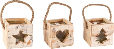Dekoratief | Theelichthouder m/ster/hartje/boompje, hout, 12x10x10cm, set van 3 stuks | A245612