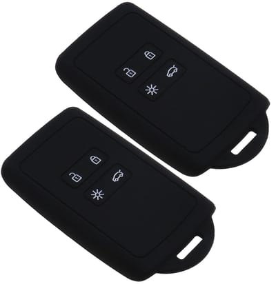 Dailygoods- Autosleutel Cover Schokabsorberend - 2x Sleutelcover - Compatibel met Renault Clio/Megane/Captur - Siliconen - Zwart - Ingebouwd Oogje