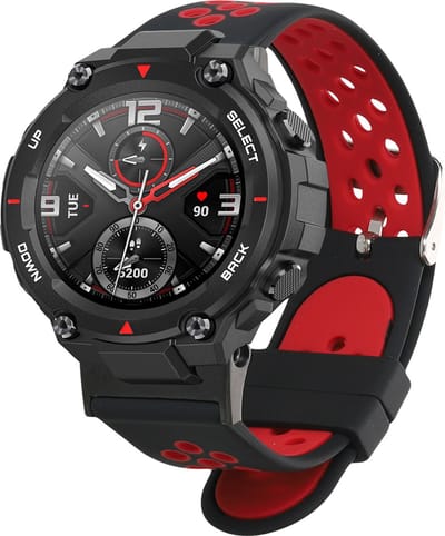 kwmobile horlogebandje geschikt voor Huami Amazfit T-Rex / T-Rex Pro polsband - Smartwatch bandje van TPU - Activity tracker horloge band in zwart / rood