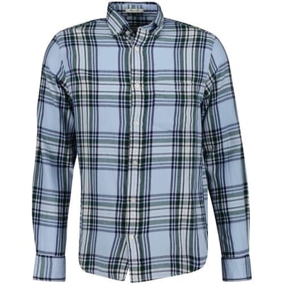 Gant Overhemd Flanel Ruit Blauw - Maat M - Heren - Overhemden Casual