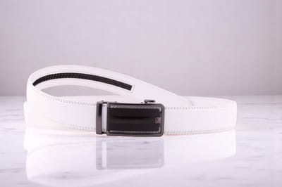 Witte lederen riem zonder gaatjes met automatische gesp voor heren ( Model L019 )