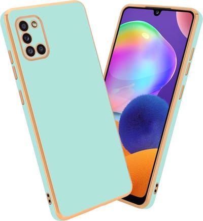 Cadorabo Hoesje geschikt voor Samsung Galaxy A31 in Glossy Mintgroen - Goud - Beschermhoes Case Cover van flexibel TPU-silicone en met camerabescherming
