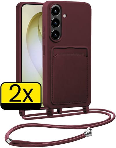 Hoesje Geschikt voor Samsung S26 Hoesje Met Koord Siliconen Case - Hoes Geschikt voor Samsung Galaxy S26 Backcover Met Afneembaar Koord - Aubergine - 2 Stuks