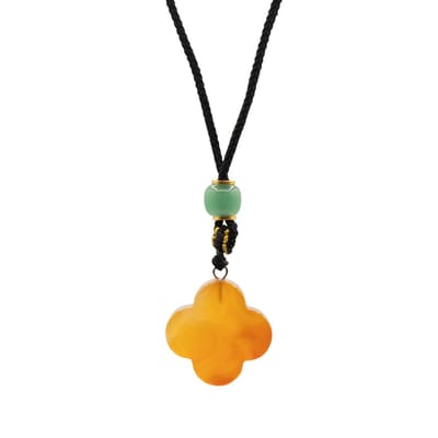 Koordketting met edelsteenhanger - Rode jade klaver