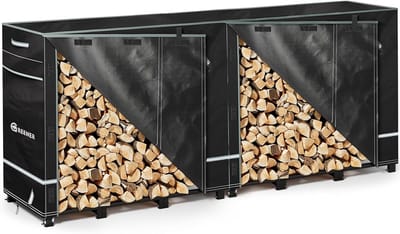 Brandhout Opslaghoes - Houtstapel Bescherming - Buiten Opslaan - Waterdicht PVC Coating - 2.44 Meter Breed - Zwart Grijs