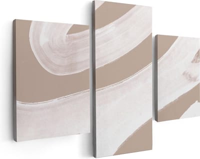 Artaza Canvas Schilderij Drieluik Abstracte Kunst - Witte Strepen op Beige - 90x60 - Foto Op Canvas - Canvas Print