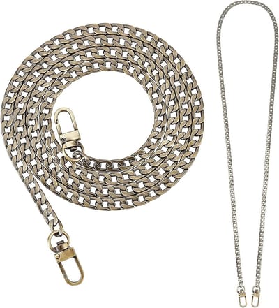 2 Strands 120cm IJzeren Platte Ketting Schouderbanden voor Handtassen, Portemonnees en Crossbody Tassen met Draaihaakjes, Antiek Brons