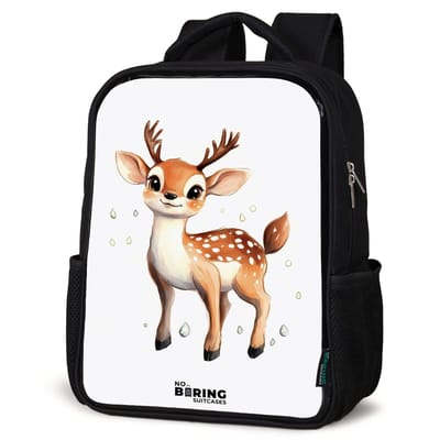 NoBoringSuitcases.com® - Rugzak zwart - Schooltas jongen & meisje - Jong hertje met gewei en witte stippen - Rugtas voor school - Boekentas kind - Schoolrugzak - Kinderrugzak