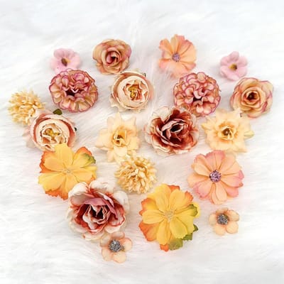 Kunstbloemen Set van 20 Stuks voor Decoratie - Mini Zijde Bloemen voor DIY Bruiloft en Valentijnsdag in Oranje, 3-5 cm