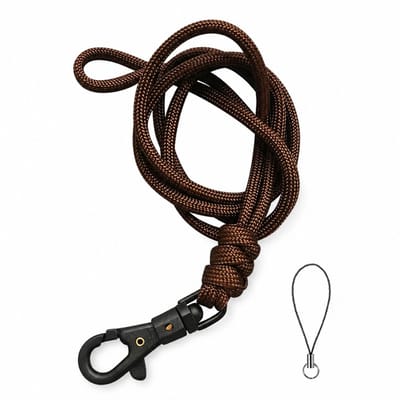Travel Cords - keycord geknoopt khaki - paracord - zwarte karabijnhaak - sleutels en telefoon - lanyard - met telefooncord - sleutelkoord
