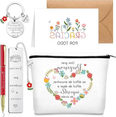 6-Delige Cadeauset Voor Leerkrachten Met Make-Uptasje, Pen, Sleutelhangertje, Boeklegger en Envelop Voor Afstuderen, Verjaardagen en Kerstmis