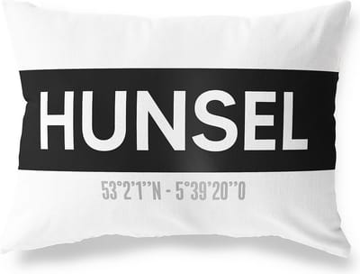 Tuinkussen HUNSEL - LIMBURG met coördinaten - Buitenkussen - Bootkussen - Weerbestendig - Jouw Plaats - Studio216 - Modern - Zwart-Wit - 50x30cm