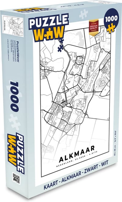 Puzzel Kaart - Alkmaar - Zwart - Wit - Legpuzzel - Puzzel 1000 stukjes volwassenen