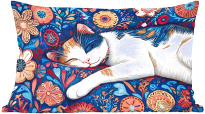 Sierkussens - Kussentjes Woonkamer - 60x40 cm - Kat - Bloemenpatroon - Blauw - Oranje