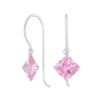 Joy|S - Zilveren square classic ruit oorhangers - roze zirkonia - oorbellen