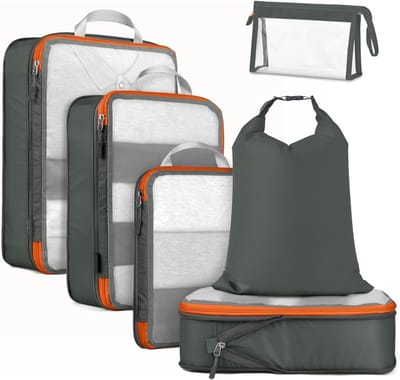 Famanu – Compressie packing cubes met gaas – Set van 6 – Lichtgewicht reisorganizers – Geschikt voor rugzak, koffer en thuisopslag – Grijs