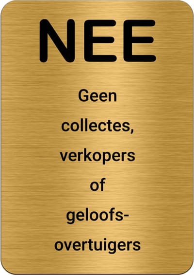 Brievenbusbordje Goud - Nee geen collectes - 5 x 8 cm - ronde hoeken - incl. 3M-tape | Gratis Verzending | Decoporta