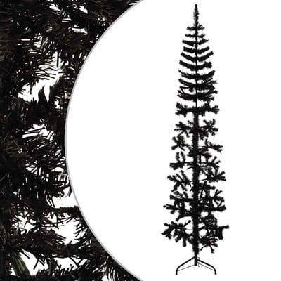 vidaXL - Kunstkerstboom - half - met - standaard - smal - 210 - cm - zwart