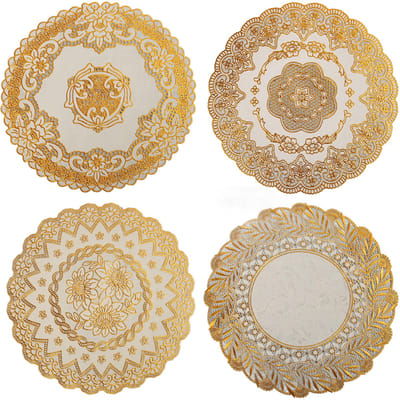 12 stuks Placemats Europese Stijl Goudstempeling PVC Decoratief Hitte-isolatie Tafelmatten voor Eettafel beige