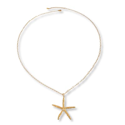 Marama - Lange Ketting Zeester Goud - stainless steel - verstelbaar - damesketting - gold plated - schakelketting - reliëf - nikkelvrij - met hanger