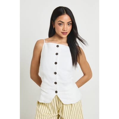 boohoo Dames Linnen-look Gilet Met Knoopsluiting En Ceintuur | Ivoor | Maat: 40