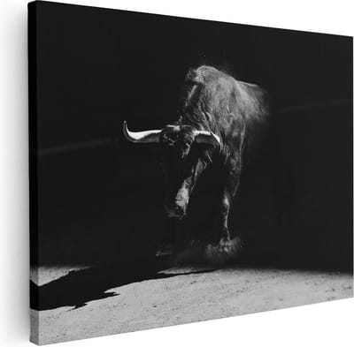 Artaza Canvas Schilderij Stierenkop - 40x30 cm - Klein - Wanddecoratie Dierenkop - Muurdecoratie Woonkamer - Kamer Accessoires