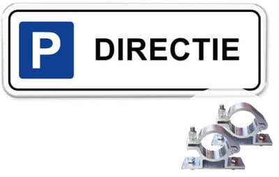 Parkeerbord Directie met kader - Weerbestendig Aluminium - 40x15 cm - Bevestiging: Met paalbeugels Ø48mm