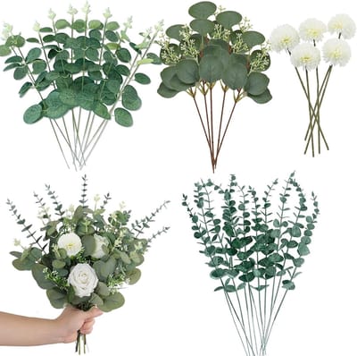 Kunstmatige Eucalyptus en Bloemen - Groen - 38 x 10 x 2 cm - Duurzaam en Onderhoudsvrij - Voor Bruiloften en Decoraties