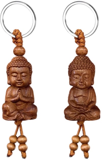 Houten Boeddha sleutelhangers – uniseks hanger, tasaccessoires, boeddhistische meditatie cadeau