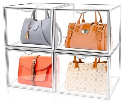 4 stuks acryl vitrine, showbox, transparant, 40 x 25 x 30 cm, opbergdoos, stapelbare acrylbox, displaybox, handtassen, opbergorganizer, voor boek, speelgoed, cosmetica, schoenen, boeken