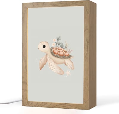Nachtlampje 20x30 cm - Kinder lampje - Zeeschildpad - Onderwaterwereld - Pastel - Tafellamp kinderkamer - Slaapkamer lamp - Bedlamp kinderen - Kinderlampje stopcontact - Wandlamp babykamer - Nachtlampjes