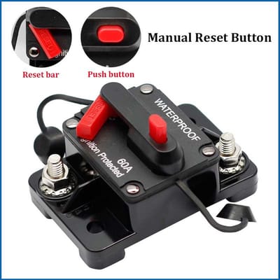 Oneay 12V-36V DC resetbare autozekering – 30A waterdichte opbouw stroomonderbreker – Accubeveiliging voor voertuigen en watersportmateriaal
