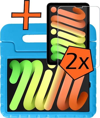 Hoesje - Geschikt voor Apple iPad Mini 7 (2024) - 8.3 inch - 7e Generatie - Met 2x Screenprotector - Kinderhoes Shockproof Bumper - Kidsproof Case - Tablet Hoes - Kinder Hoes Cover - Blauw