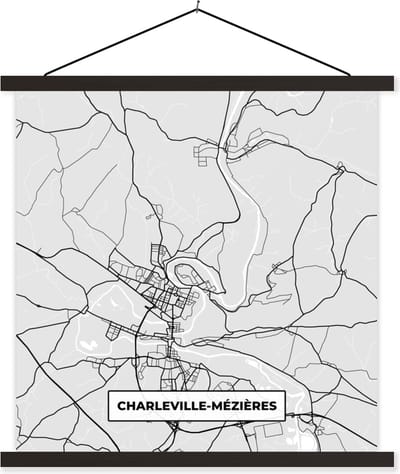 Posterhanger incl. Poster 60x60 cm - Schoolplaat - Kaart – Stadskaart – Frankrijk - Charleville-Mézières - Plattegrond - Textielposter - Zwarte latten - Stadskaart