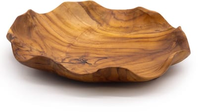 Gladde ronde fruitschaal van teakhout - 28x29x4 cm