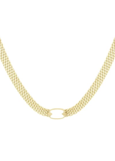 Yehwang Ketting - Stainless Steel - Platte Schakelketting - Parel - Goudkleurig