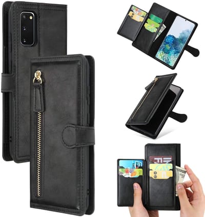 Premium vintage portemonnee hoesje met ritssluiting flip-cover hoes met kaarthoudersleuven Geschikt voor: Samsung Galaxy A32 4G - Zwart